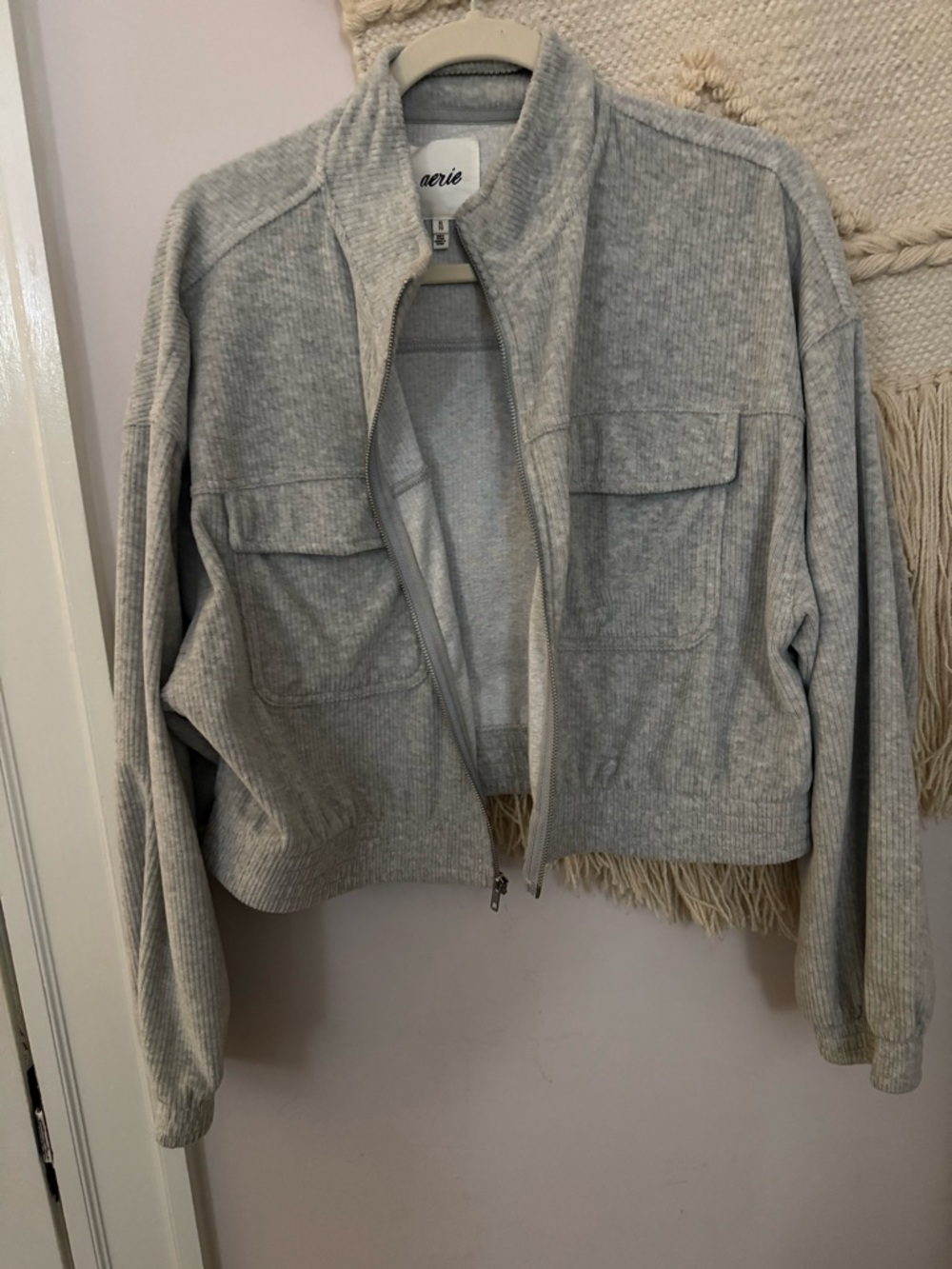 aerie Heather Gray Ribbed Zip-Up Jacket XL
